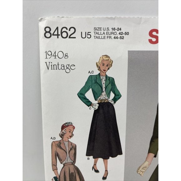 Simplicity Pattern 8462 U5 Size 16 - 24 Vintage 1940s Skirt Jacket Top UNCUT - Picture 3 of 10